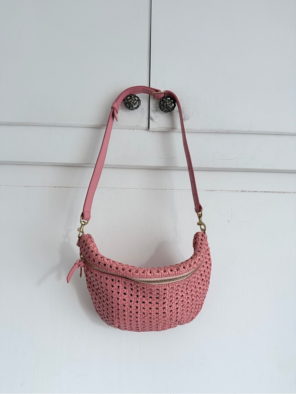 Clare V Grande Fanny Pink Rattan